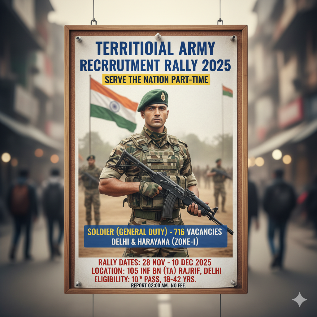 Territorial Army Soldier Recruitment Rally 2025: Delhi & Haryana (Zone-I)